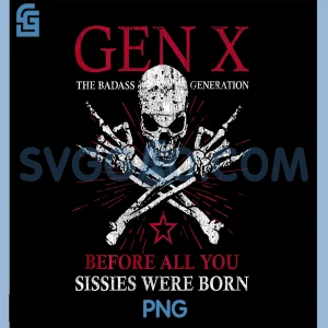 Cool Gen X Est. 1973 PNG, Badass Generation Skull Skeleton PNG