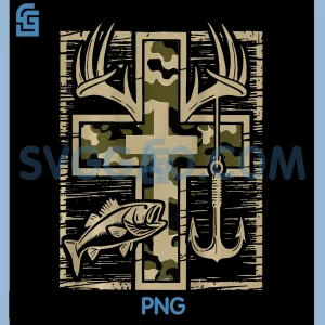 Southern Charm Fishing PNG, Camo Cross Retro Fishing PNG