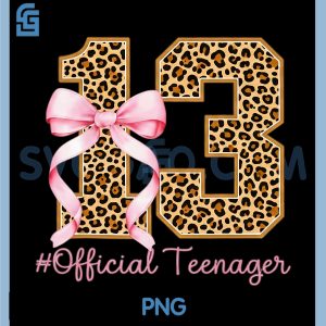 13th Birthday Pink PNG, Coquette Bow Leopard 13 Year Old PNG
