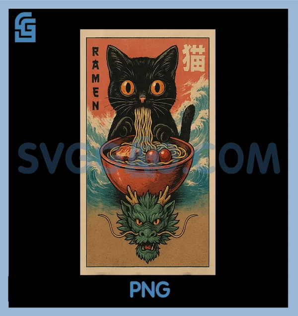 Anime Cat Ramen Japanese PNG, Funny Art Kawaii Cat and Dragon PNG – SVGGAO