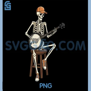 Banjo Player Skeleton PNG, Halloween Funny Banjoist PNG