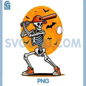Baseball Skeleton Spooky PNG, Halloween Baseball Player PNG