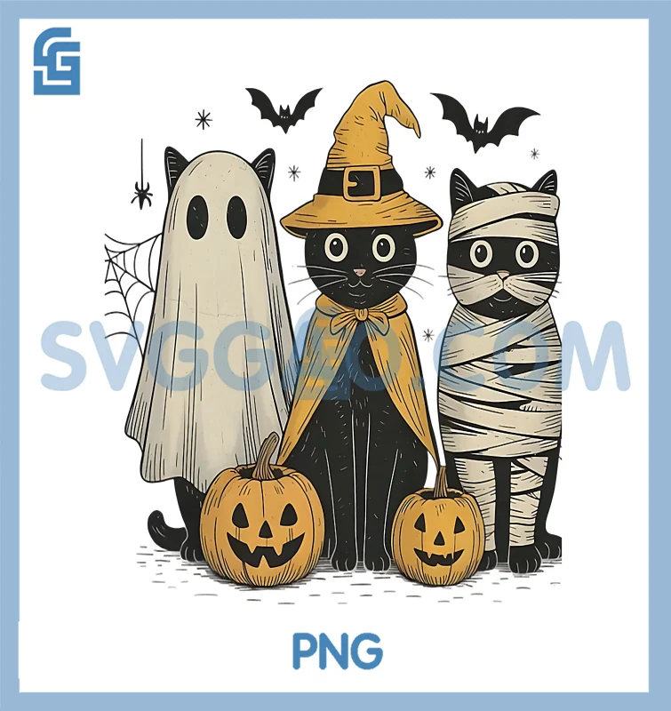 Black Cat Witch Ghost PNG, Scary Halloween Pumpkin PNG