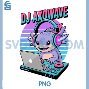 DJ AXOWAVE PNG, Axolotl EDM Synthwave Retro Rave Vibes PNG