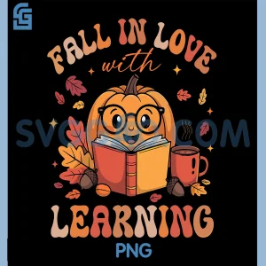 Fall in Love with Learning PNG, Teacher Retro Thanksgiving PNG