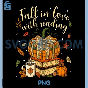 Fall in Love with Reading Book PNG, Autumn Pumpkins and Teachers PNG