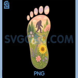Floral Bigfoot Foot Print Forest PNG, Nature Sasquatch Cryptid PNG