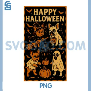 French Bulldog Happy Halloween PNG, Witch Hat Pumpkin Dog Ghost PNG