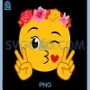 Funny Emoticon Peace PNG, Winking Flower Crown Lips Blowing Kiss PNG