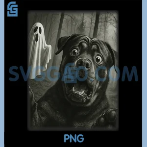 Funny Halloween Rottweiler PNG, Dog Selfie with Spooky Ghost PNG