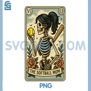 Funny Halloween Softball Mama PNG, Mom Skeleton Tarot Card PNG