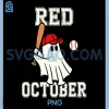 Funny in October We Wear Red PNG, Halloween Ghost Baseball PNG