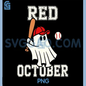 Funny in October We Wear Red PNG, Halloween Ghost Baseball PNG