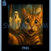 Funny Scared Cat PNG, Selfie with Ghost Halloween Design PNG
