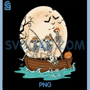 Funny Skeleton Fishing PNG, Lovers Boat Halloween Fishermen PNG