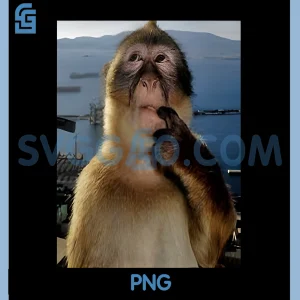 Funny Thinking Monkey Meme PNG, Curious Ape Brainrot PNG
