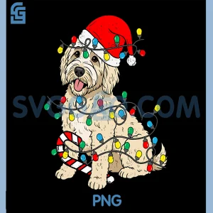 Goldendoodle Dog Christmas PNG, Lights Santa Xmas Pet PNG, Dog Lover PNG