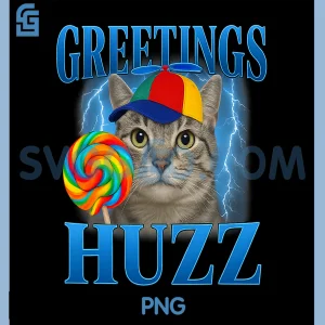 Greetings Huzz Funny PNG, Cat Meme Design PNG