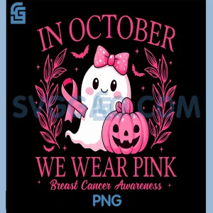 In October We Wear Pink PNG, Breast Cancer Awareness Halloween PNG