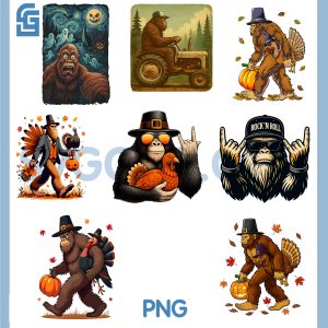 Bigfoot Pilgrim Turkey PNG Bundle, Pumpkin Thanksgiving Day Bundle PNG