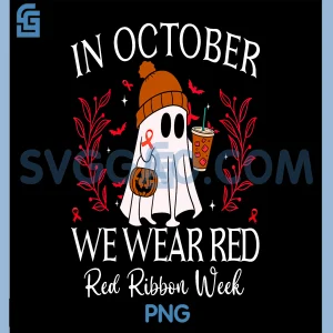 In October We Wear Red PNG, Red Ribbon Week Halloween PNG