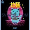 Japanese Cat Ramen PNG, Vaporwave Retro Anime PNG