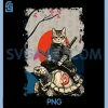 Japanese Ninja Art and Japan PNG, Samurai Cat on Turtle PNG