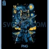 Japanese Samurai PNG, Ninja Cat in Starry Night Style PNG