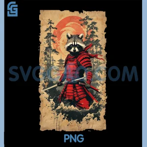 Japanese Samurai Raccoon PNG, Warrior Vintage Style Graphic PNG