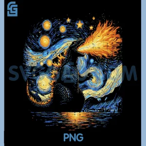 Japanese Starry Night PNG, Kaiju Funny Art PNG