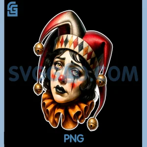 Sad Jester Clown PNG, Vintage Harlequin Gothic Art PNG