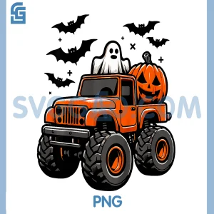 Monster Truck Ghost PNG, Pumpkin Halloween PNG