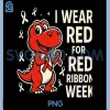 Red Ribbon Week Awareness PNG, Cute Dinosaur PNG