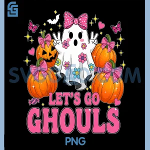 Lets Go Ghouls Ghost PNG, Pumpkin Coquette Halloween PNG