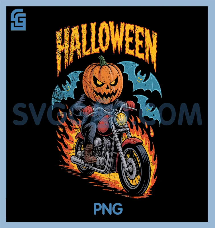 Pumpkin Biker PNG, Riding A Motorcycle PNG, Halloween Rider PNG