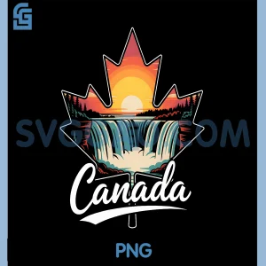 Retro Canada Maple PNG, Leaf with Niagara Falls PNG