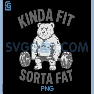 Retro Kinda Fit Sorta Fat PNG, Gym Bear PNG, Weightlifting Workout PNG