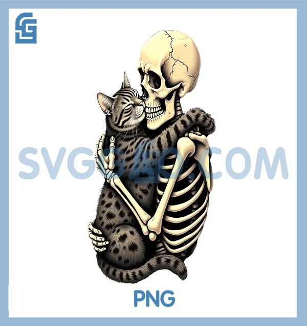 Scary Skeleton Hugging Cat PNG, Halloween lovers Human Pro Cat PNG – SVGGAO