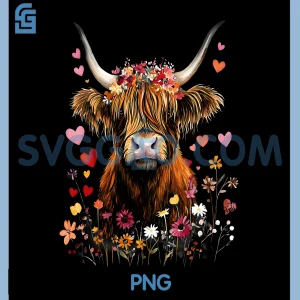 Scottish Highlander Cow PNG, Messy Bun Scottish Highland Cow PNG