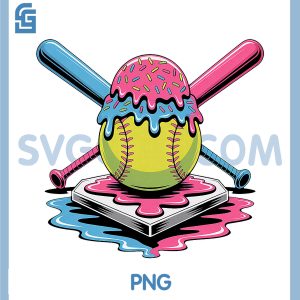 Softball Ice Cream Drip PNG, Cute Softball Player PNG