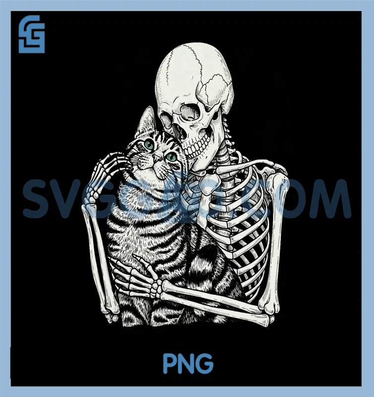 Skeleton Hugging Cat PNG, Halloween Cat Lover Cat PNG