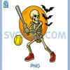 Softball Player PNG, Skeleton with Moon Halloween PNG