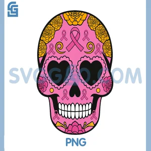 Sugar Skull PNG, Breast Cancer Awareness Pink Ribbon Calavera PNG