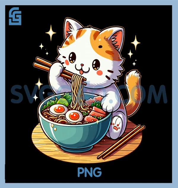 Cat Ramen Noodles PNG, Anime Kawaii Japanese Cat PNG