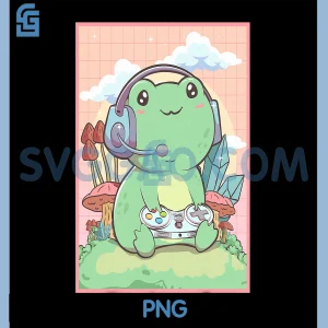 Kawaii Frog Gamer PNG, Cottagecore Aesthetic, Video Game PNG