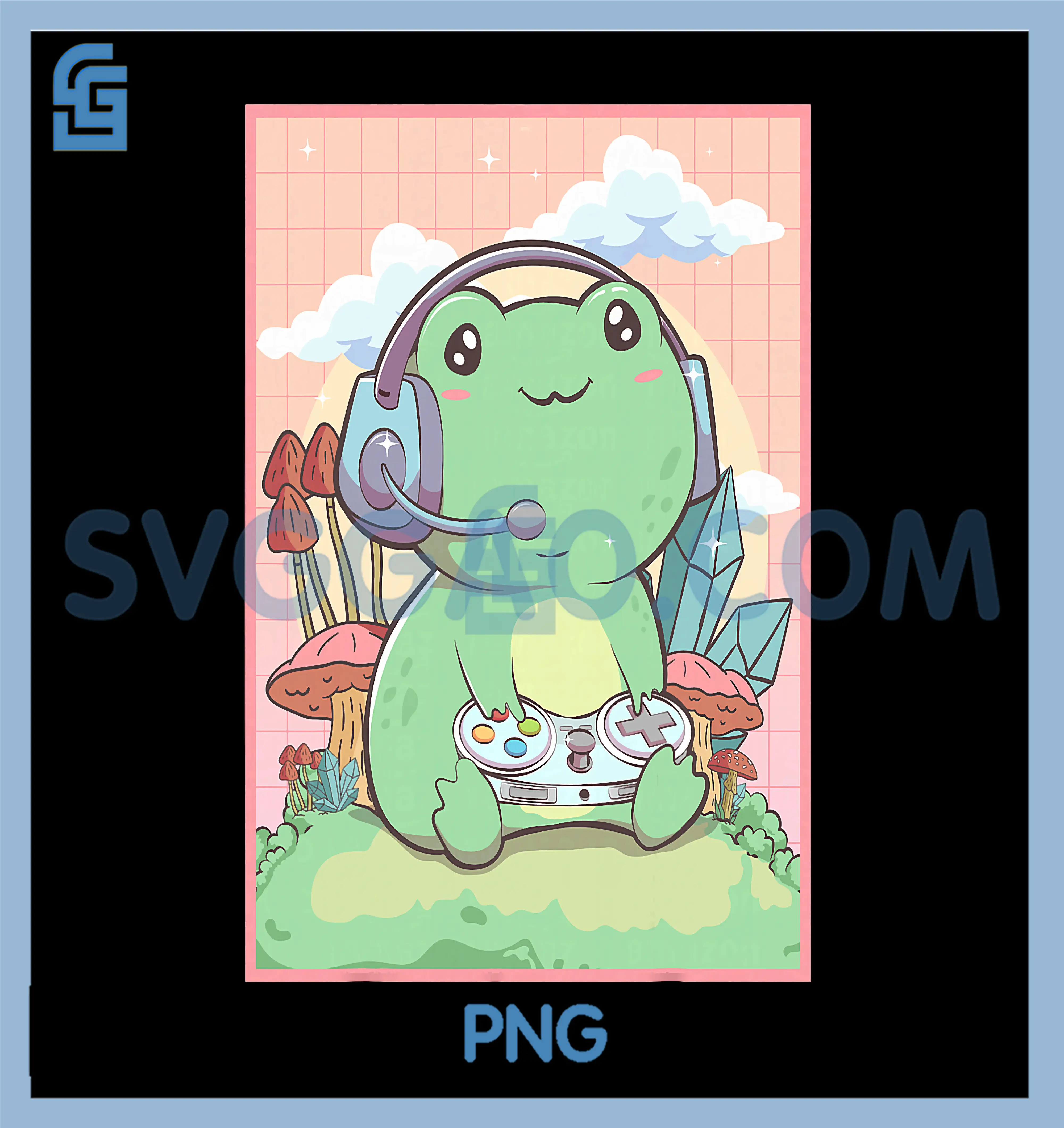 Kawaii Frog Gamer PNG, Cottagecore Aesthetic, Video Game PNG