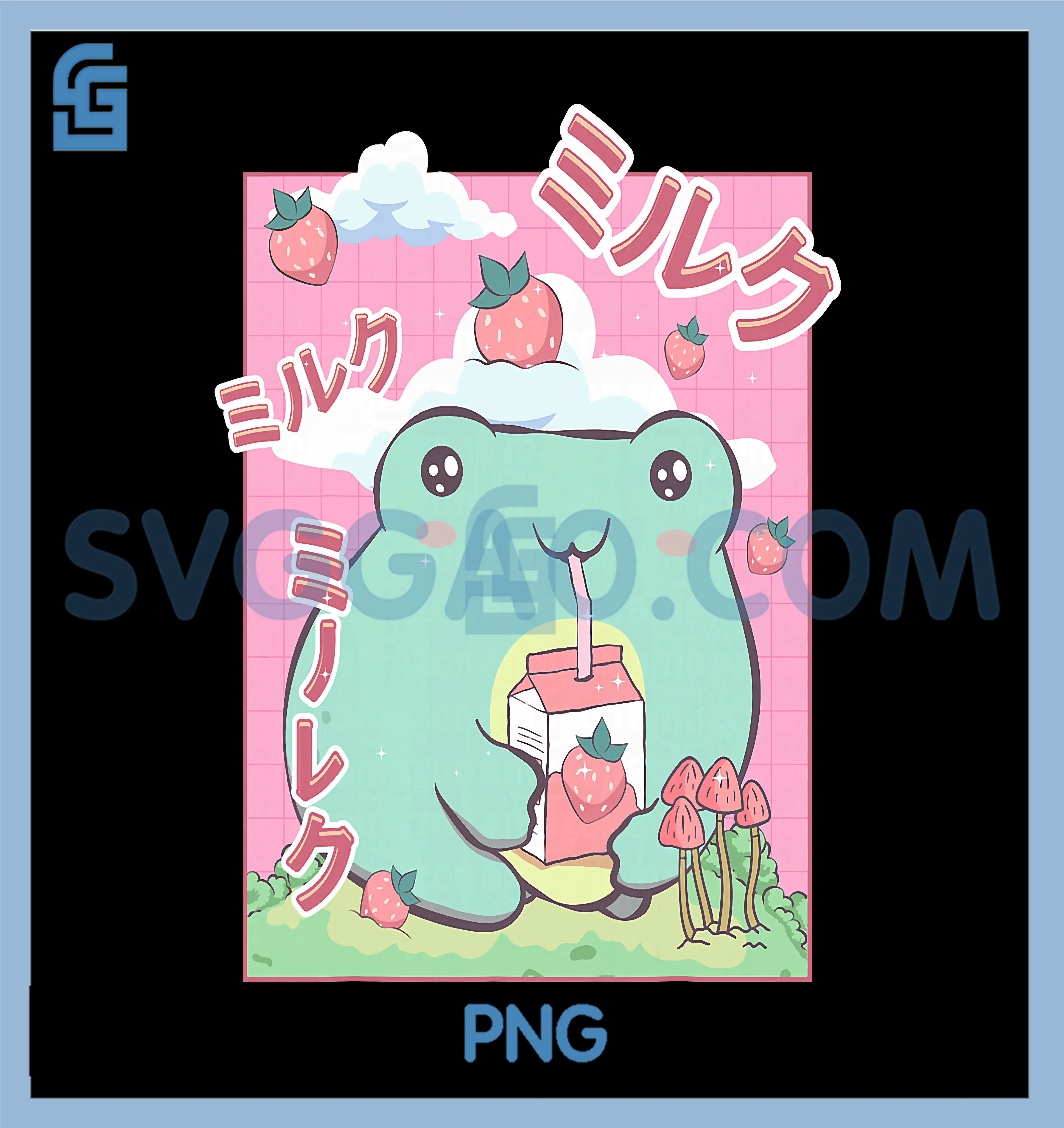 Cottagecore Aesthetic Kawaii Frog Japanese Strawberry Milk T-Shirt copy Kawaii Frog Japanese PNG, Strawberry Milk PNG