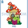Kawaii Frog Reading PNG, A Book Mushroom PNG