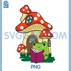 Kawaii Frog Reading PNG, A Book Mushroom PNG