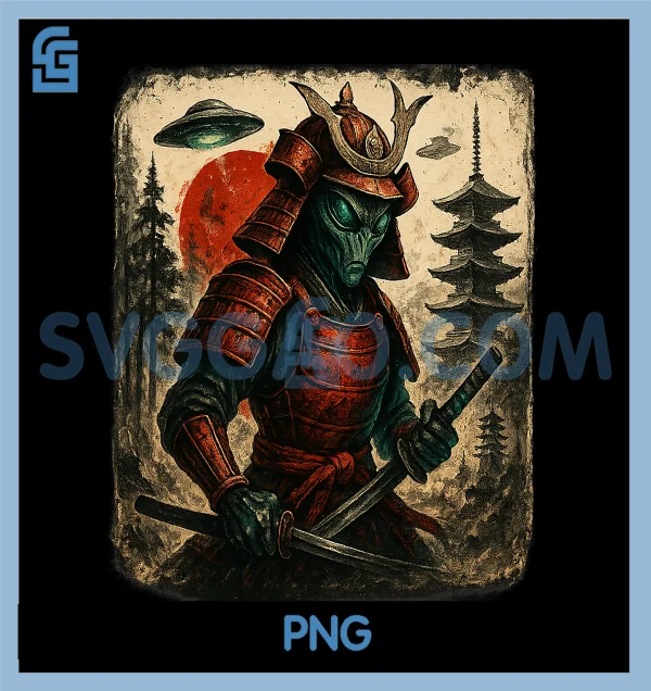 Alien Samurai UFO PNG, Japanese Vintage Graphic Ukiyo-e Art PNG – SVGGAO